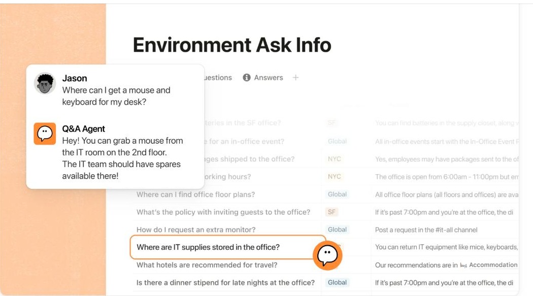 agent IA sur Notion : un agent répond automatiquement à une question posée dans la base de connaissances