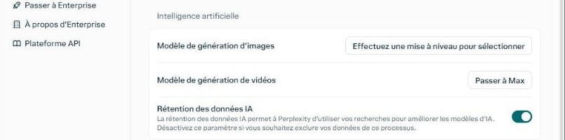 avis Perplexity : option de rétention des données IA activée dans les préférences du compte